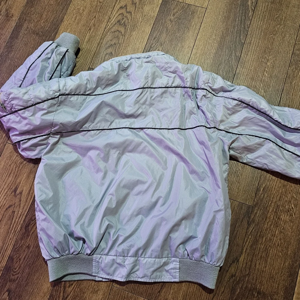 80s Mobil 1 Racing Bomber Windbreaker‎ Hooded Jacket Stange Sz L Gray Korea Vtg